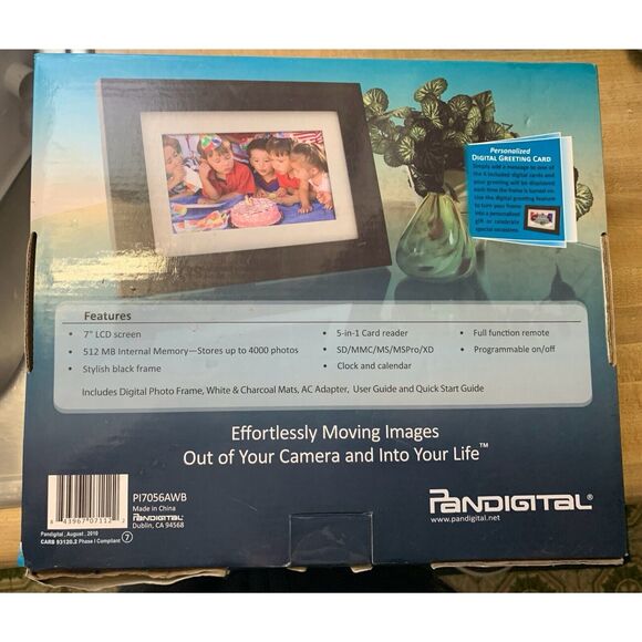 Pandigital Digital Photo Frame 4000 Images 512 MB Remote 7" LCD Screen PI7056AWB - Picture 2 of 7
